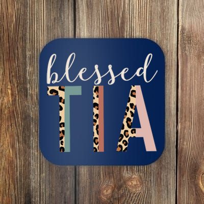 Blessed Tia Aunt Cute Leopard Print Coaster