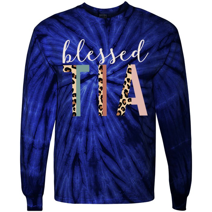 Blessed Tia Aunt Cute Leopard Print Tie-Dye Long Sleeve Shirt