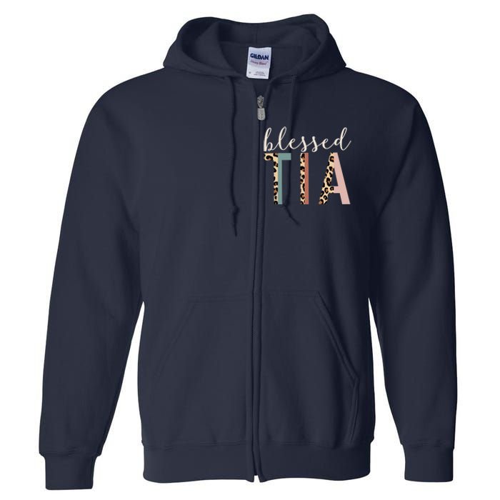 Blessed Tia Aunt Cute Leopard Print Full Zip Hoodie