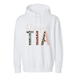 Blessed Tia Aunt Cute Leopard Print Garment-Dyed Fleece Hoodie