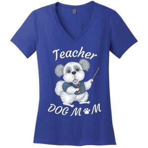 Best Teacher And Dog Mom Mother's Day Fun Cool Gift Women's V-Neck T-Shirt