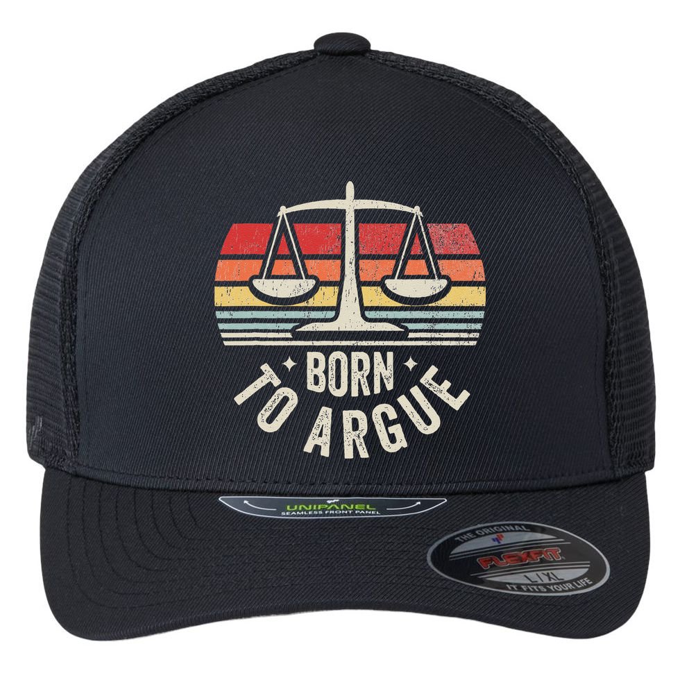 Born To Argue Scales Balance Retro Look Flexfit Unipanel Trucker Cap
