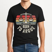 Born To Argue Scales Balance Retro Look V-Neck T-Shirt