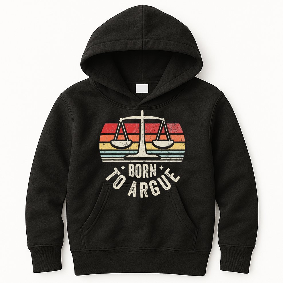 Born To Argue Scales Balance Retro Look Kids Hoodie