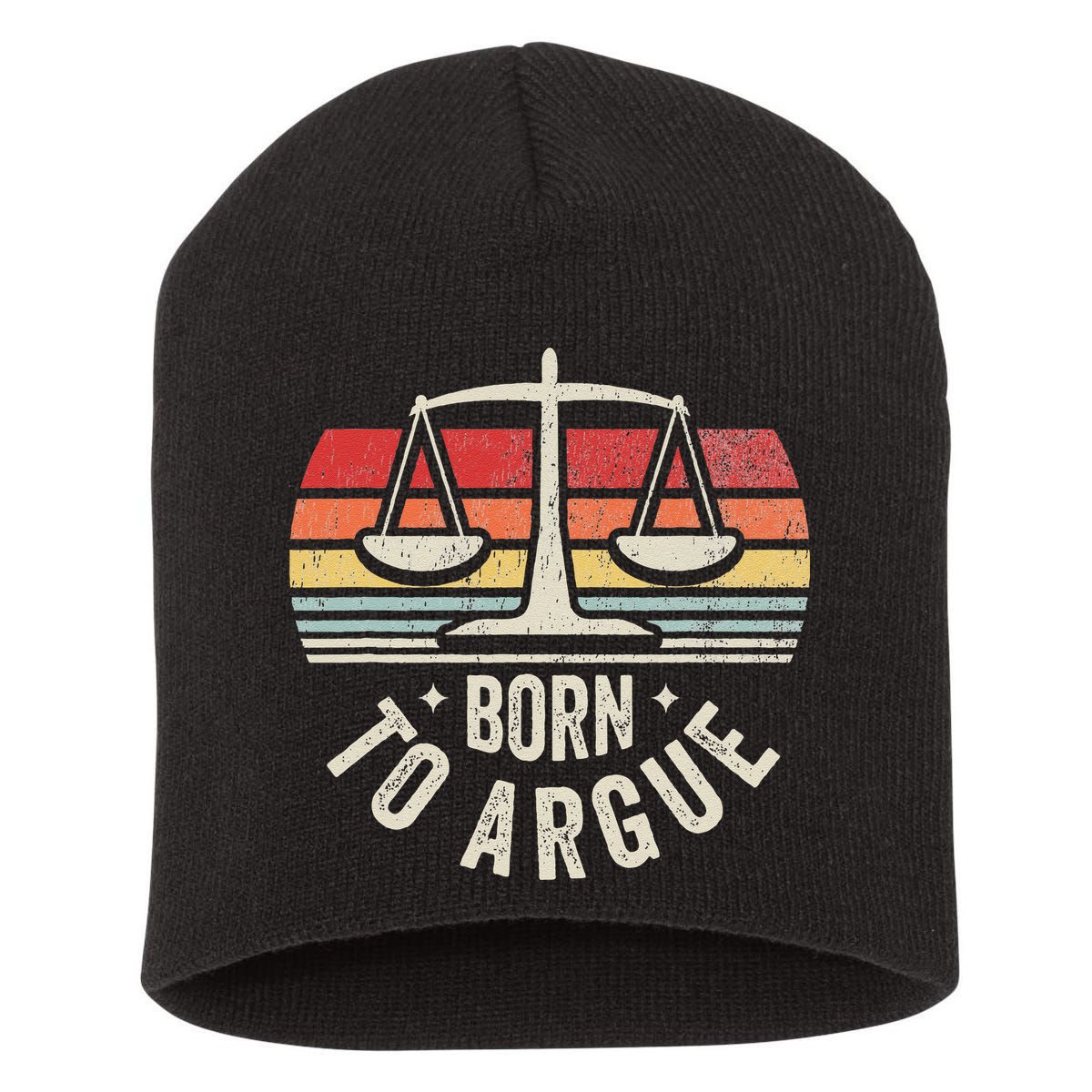 Born To Argue Scales Balance Retro Look Short Acrylic Beanie