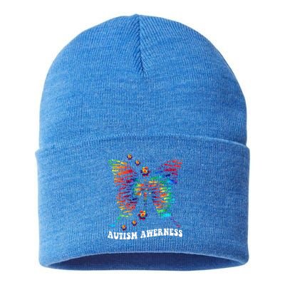 Butterfly Tree Autism Love Accept Support Autism Month Funny Gift Sustainable Knit Beanie