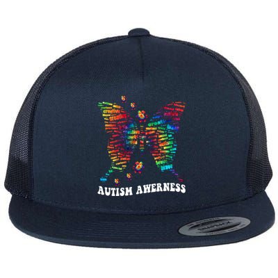 Butterfly Tree Autism Love Accept Support Autism Month Funny Gift Flat Bill Trucker Hat