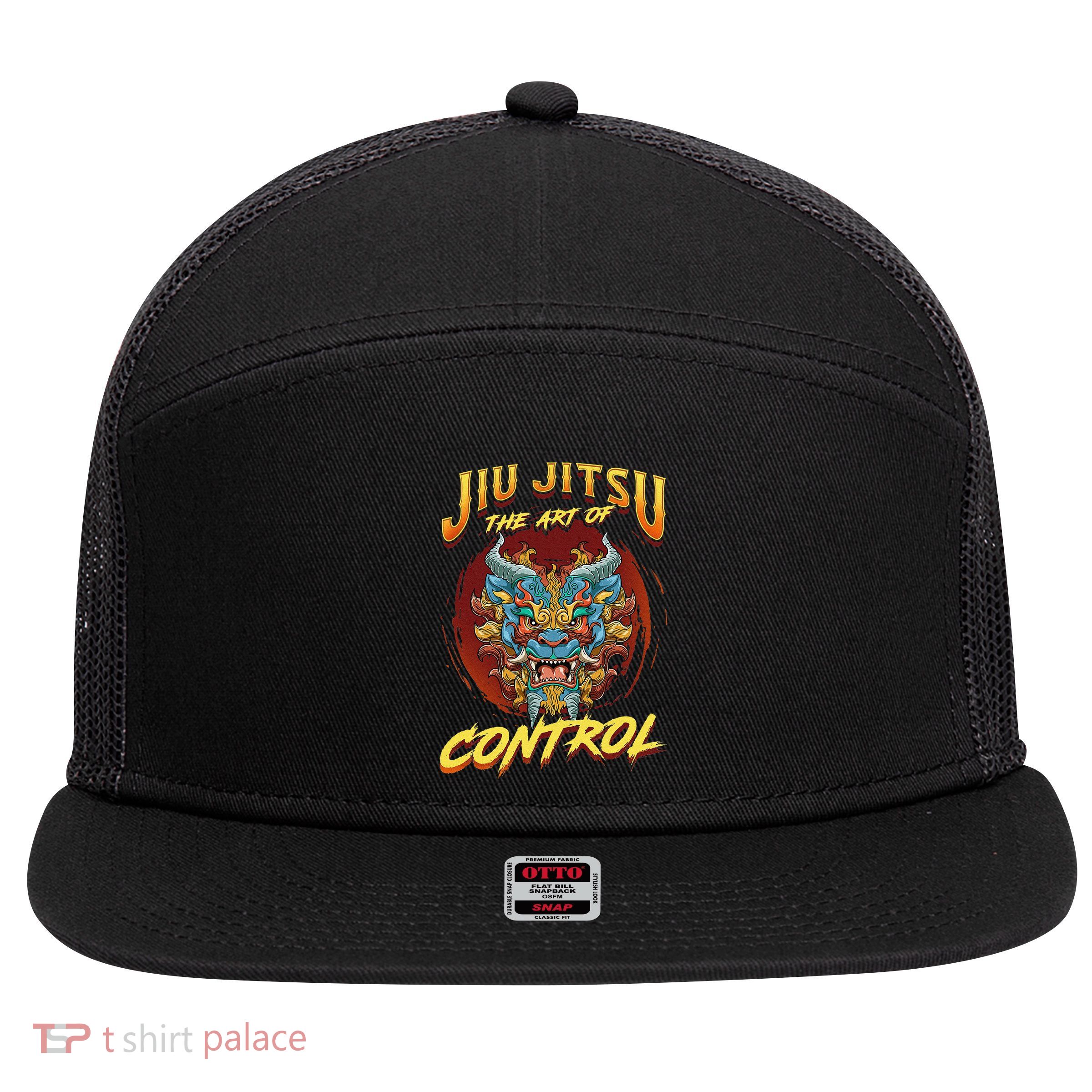 Bjj The Art Of Control Grappling Jiu Jitsu Foo Dog 7 Panel Mesh Trucker Snapback Hat