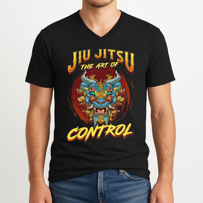 Bjj The Art Of Control Grappling Jiu Jitsu Foo Dog V-Neck T-Shirt