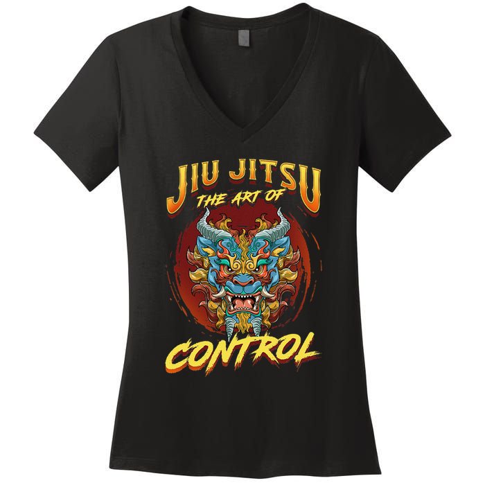 Bjj The Art Of Control Grappling Jiu Jitsu Foo Dog Women's V-Neck T-Shirt