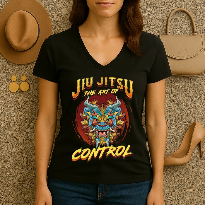 Bjj The Art Of Control Grappling Jiu Jitsu Foo Dog Women's V-Neck T-Shirt