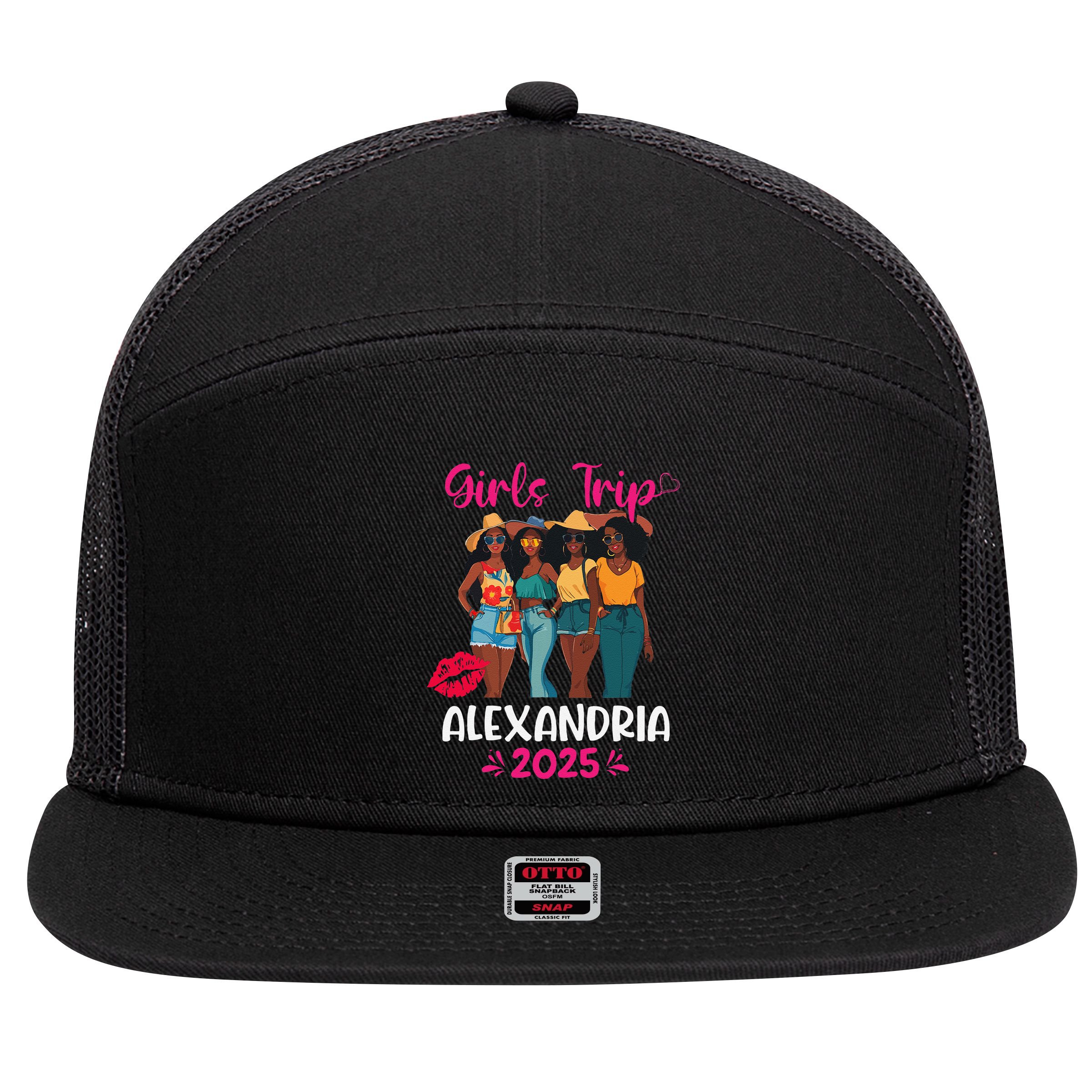 Black Trip Alexandria 2025 Vacation Matching 7 Panel Mesh Trucker Snapback Hat