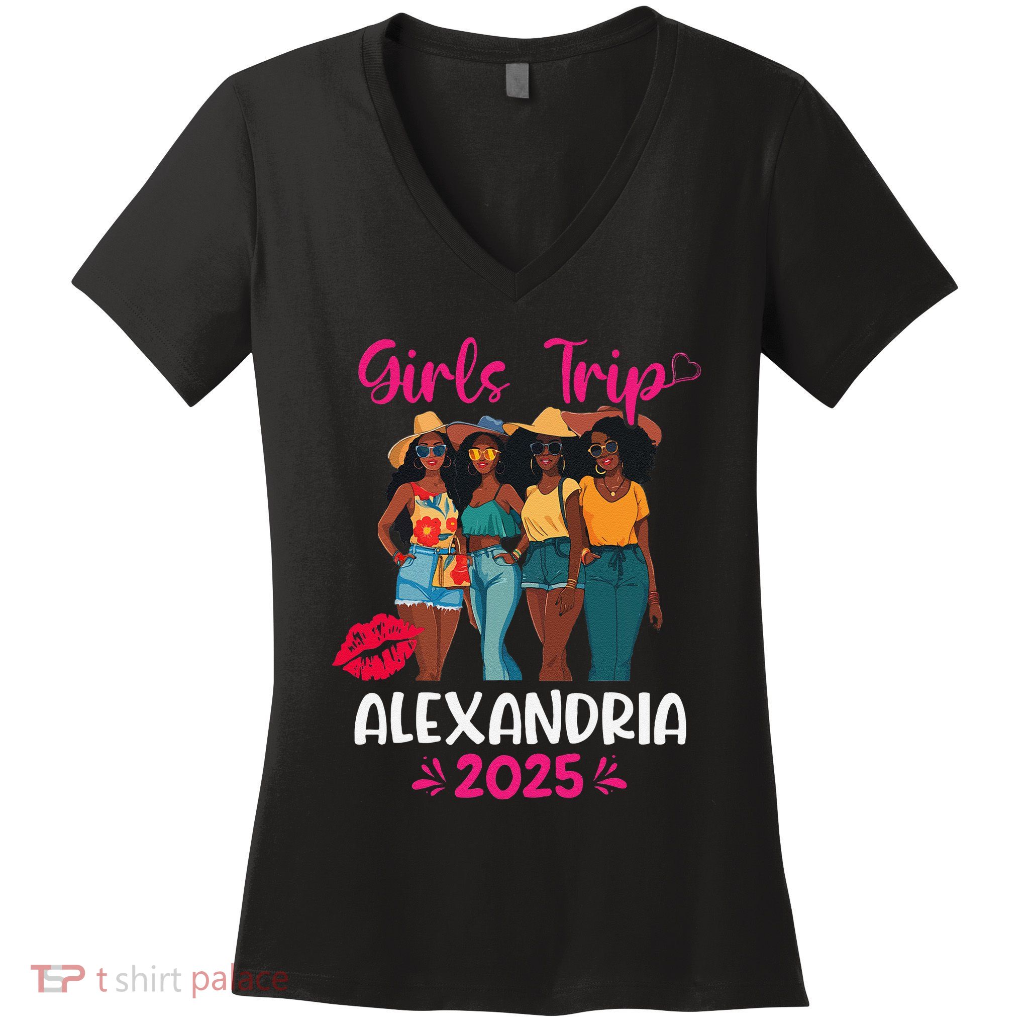 Black Trip Alexandria 2025 Vacation Matching Women's V-Neck T-Shirt