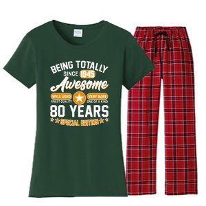 Being Totally Awesome Since 1945 80 Years Birthday Special Edition Women's Flannel Pajama Set