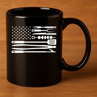 BBQ Tools American Flag 11oz C Handle Ceramic Mug