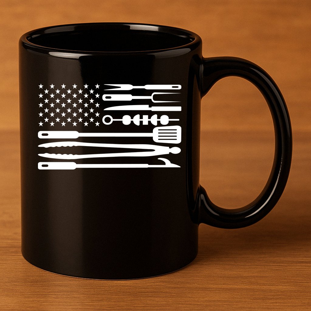 BBQ Tools American Flag 11oz C Handle Ceramic Mug