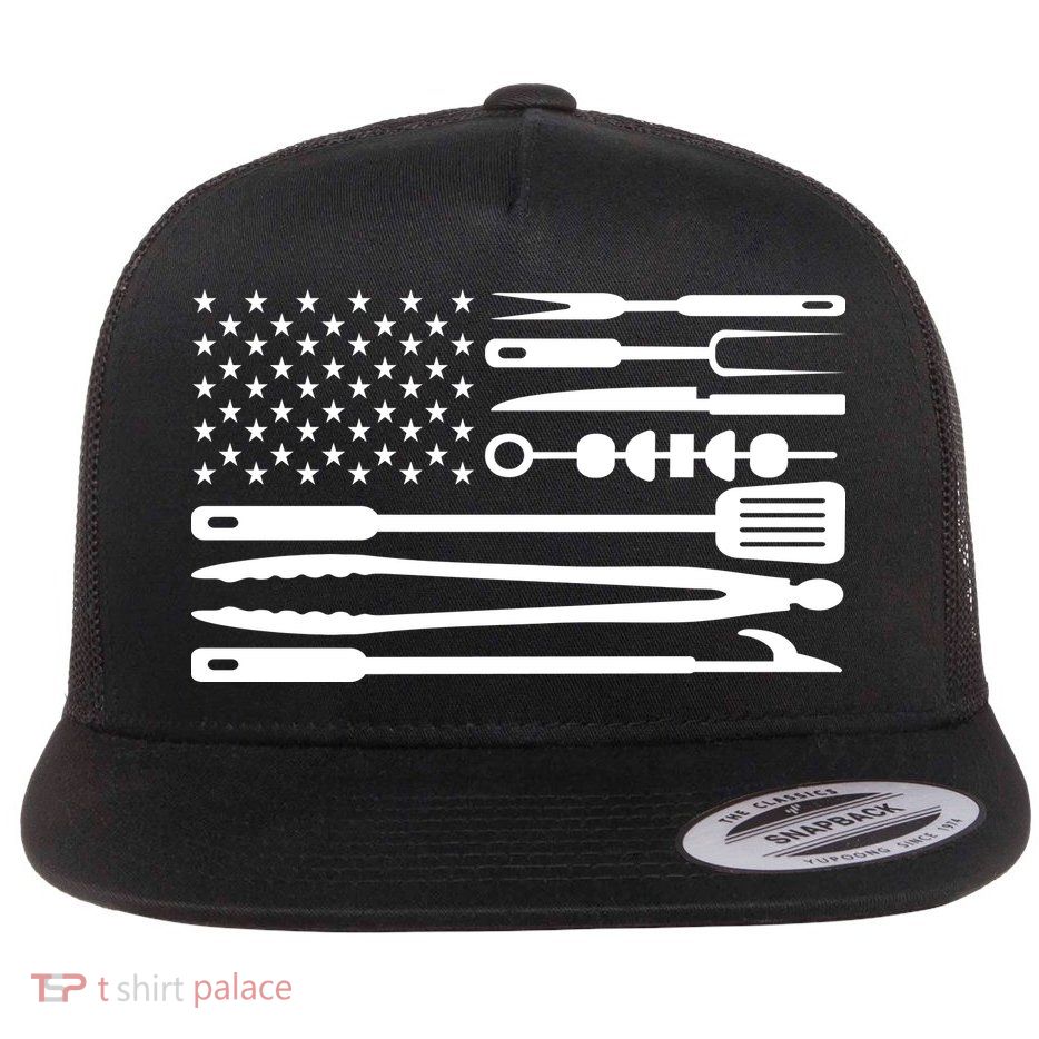 BBQ Tools American Flag Flat Bill Trucker Hat