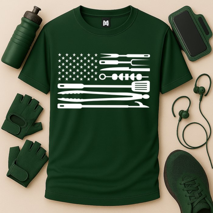 BBQ Tools American Flag Cooling Performance Crew T-Shirt