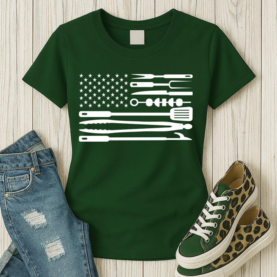 BBQ Tools American Flag Womens T-Shirt