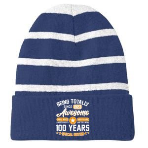 Being Totally Awesome Special Edition Since 1923 100 Years Birthday Striped Beanie with Solid Band