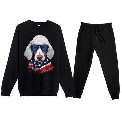 Bedlington Terrier American Flag USA Tee 4th July Gifts Tees Premium Crewneck Sweatsuit Set