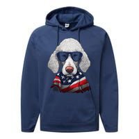 Bedlington Terrier American Flag USA Tee 4th July Gifts Tees Performance Fleece Hoodie