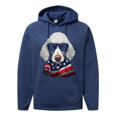 Bedlington Terrier American Flag USA Tee 4th July Gifts Tees Performance Fleece Hoodie