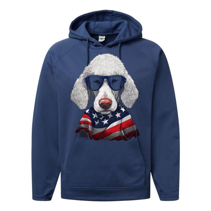 Bedlington Terrier American Flag USA Tee 4th July Gifts Tees Performance Fleece Hoodie