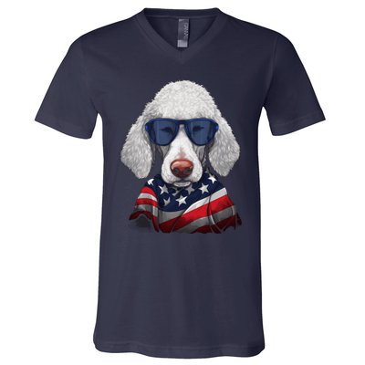 Bedlington Terrier American Flag USA Tee 4th July Gifts Tees V-Neck T-Shirt