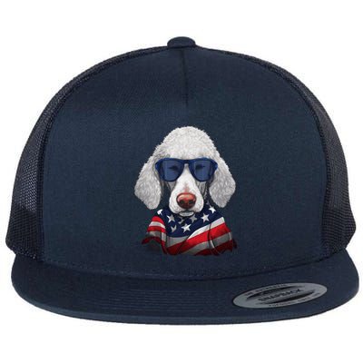 Bedlington Terrier American Flag USA Tee 4th July Gifts Tees Flat Bill Trucker Hat