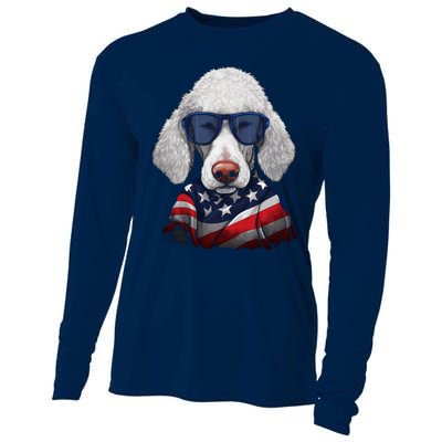 Bedlington Terrier American Flag USA Tee 4th July Gifts Tees Cooling Performance Long Sleeve Crew