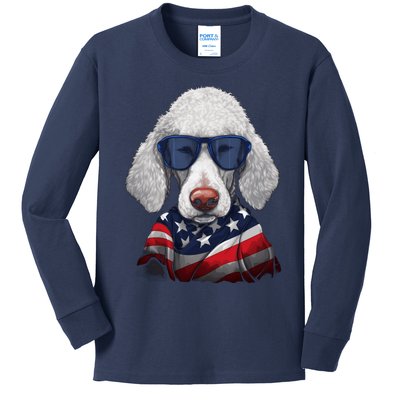 Bedlington Terrier American Flag USA Tee 4th July Gifts Tees Kids Long Sleeve Shirt