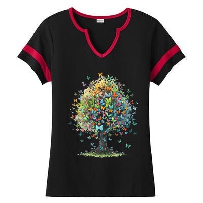 Butterfly Tree Aesthetics Butterflies Beautiful Aesthetics Ladies Halftime Notch Neck Tee