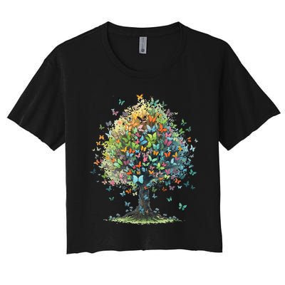 Butterfly Tree Aesthetics Butterflies Beautiful Aesthetics Women's Crop Top Tee