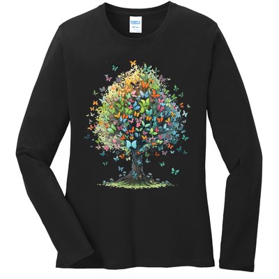 Butterfly Tree Aesthetics Butterflies Beautiful Aesthetics Ladies Long Sleeve Shirt