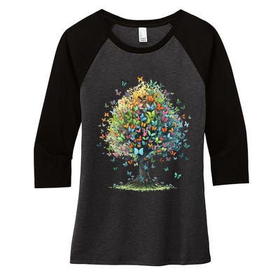 Butterfly Tree Aesthetics Butterflies Beautiful Aesthetics Women's Tri-Blend 3/4-Sleeve Raglan Shirt