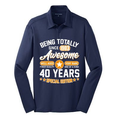 Being Totally Awesome Special Edition Since 1983 40 Years Birthday Silk Touch Performance Long Sleeve Polo