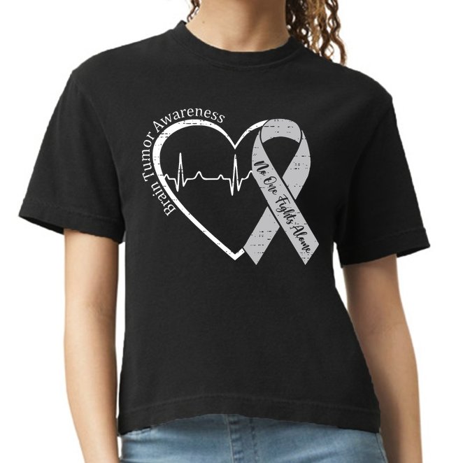 Brain Tumor Awareness Heart Brain Cancer Gray Ribbon Support  Comfort Colors Boxy T-Shirt