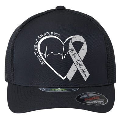 Brain Tumor Awareness Heart Brain Cancer Gray Ribbon Support  Flexfit Unipanel Trucker Cap