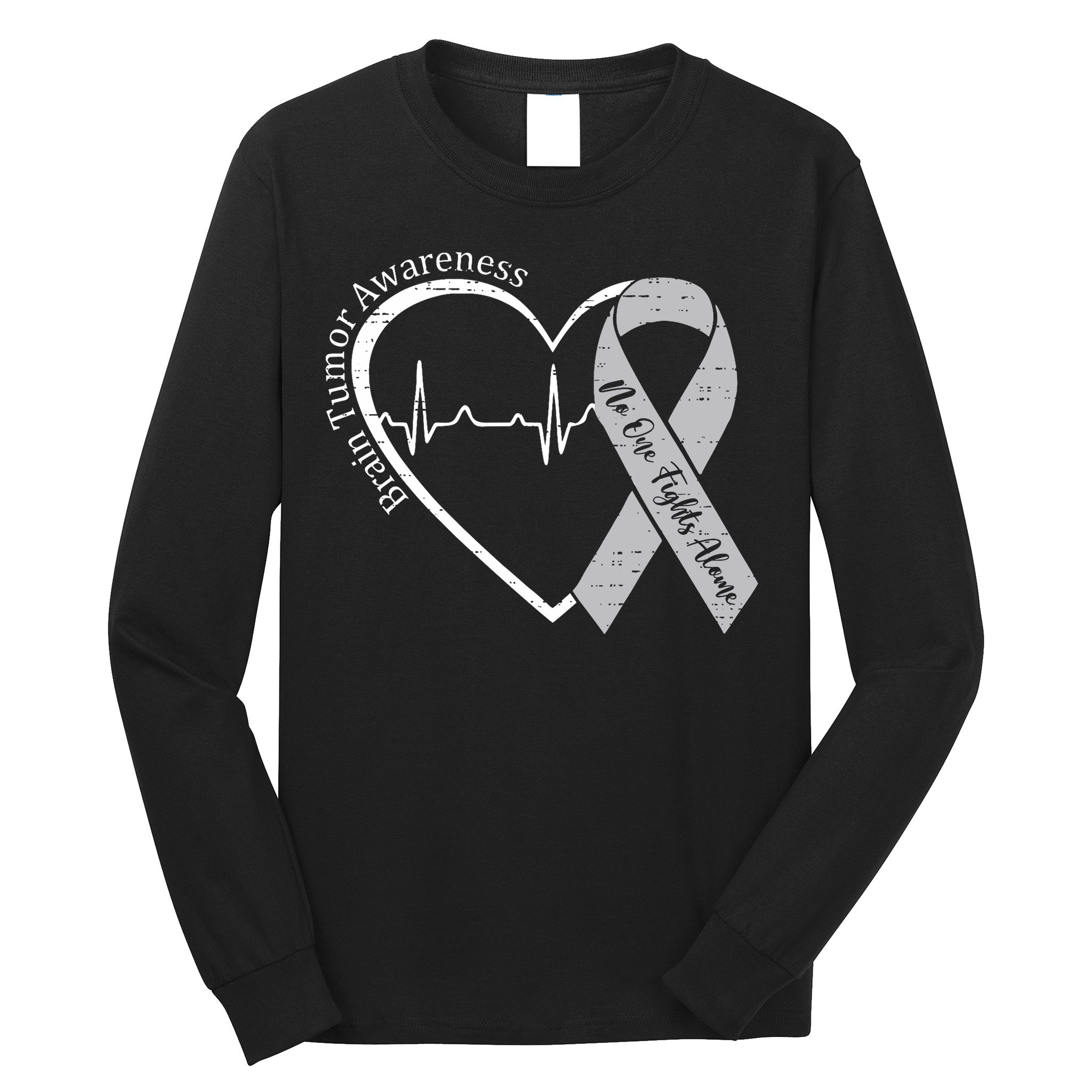 Brain Tumor Awareness Heart Brain Cancer Gray Ribbon Support  Long Sleeve Shirt