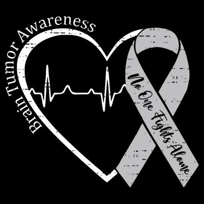 Brain Tumor Awareness Heart Brain Cancer Gray Ribbon Support  T-Shirt