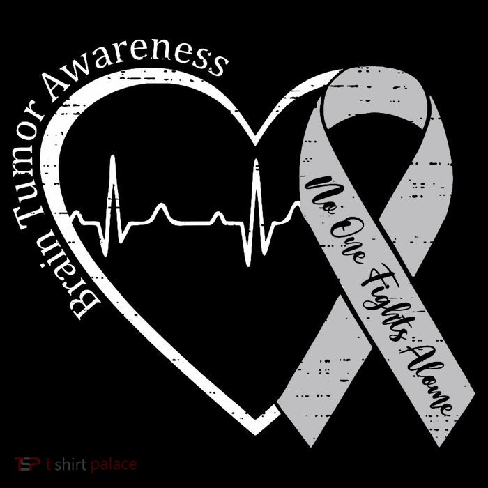 Brain Tumor Awareness Heart Brain Cancer Gray Ribbon Support  T-Shirt