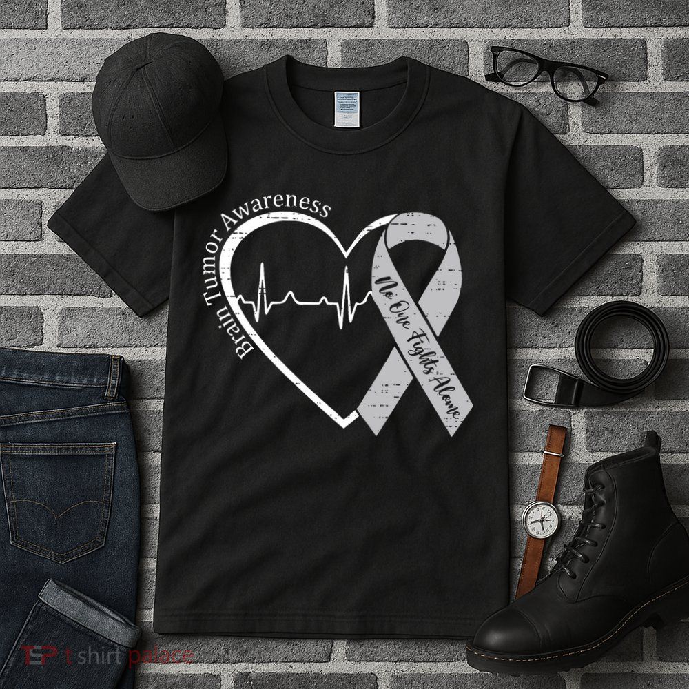 Brain Tumor Awareness Heart Brain Cancer Gray Ribbon Support  Tall T-Shirt