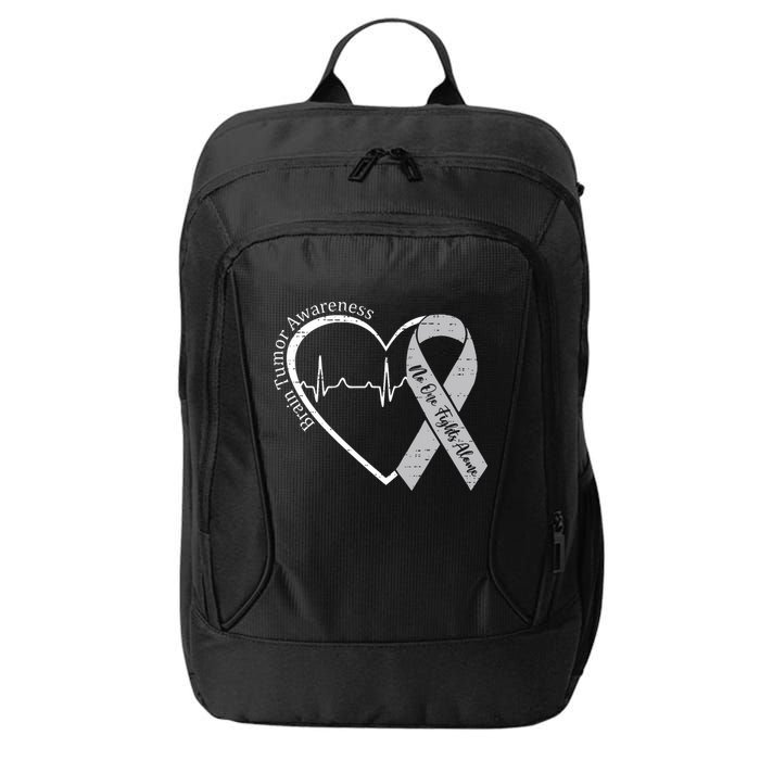 Brain Tumor Awareness Heart Brain Cancer Gray Ribbon Support  City Backpack