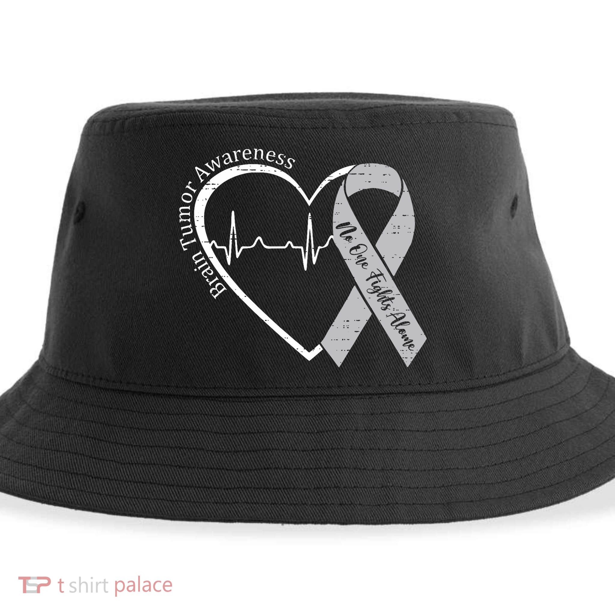 Brain Tumor Awareness Heart Brain Cancer Gray Ribbon Support  Sustainable Bucket Hat