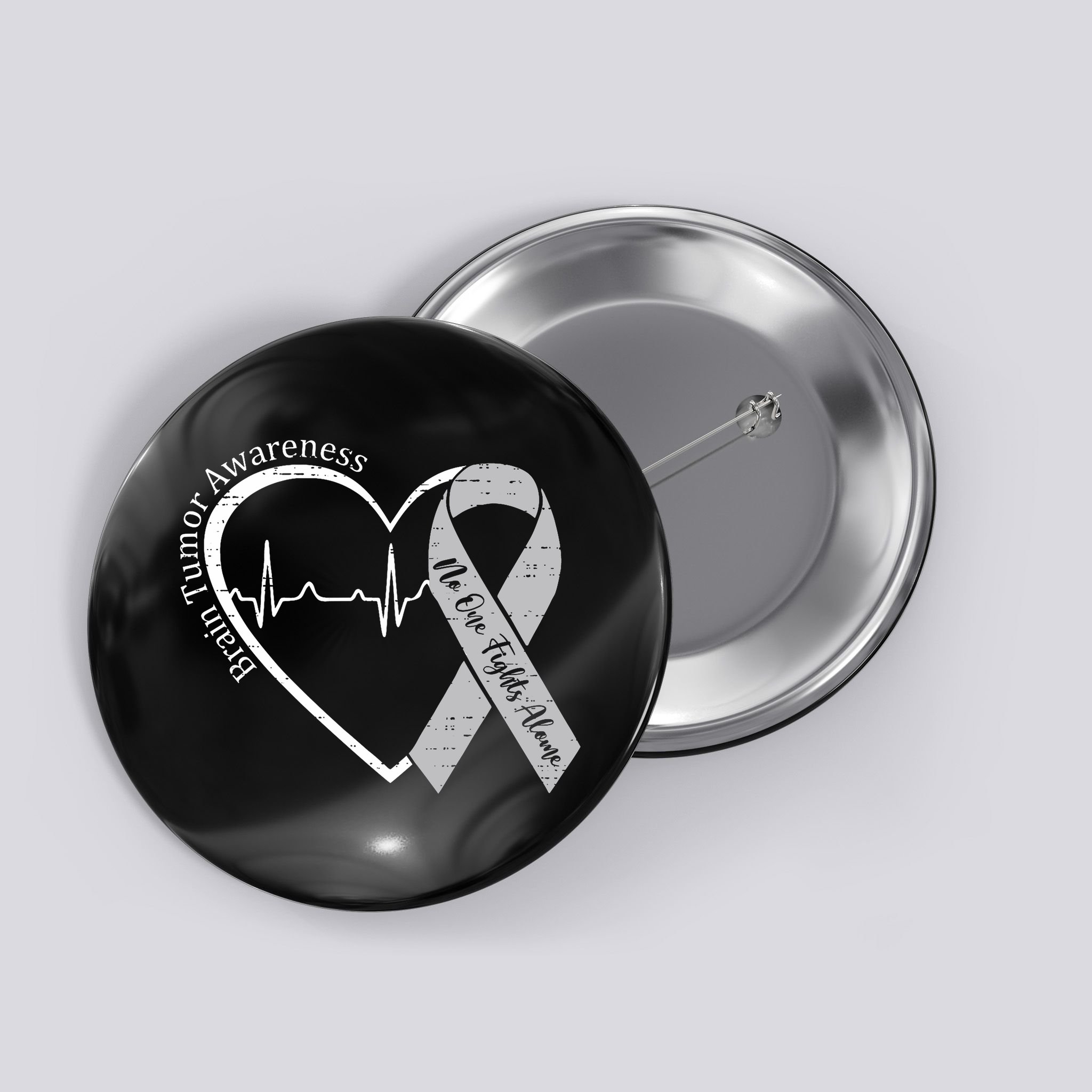 Brain Tumor Awareness Heart Brain Cancer Gray Ribbon Support  Button
