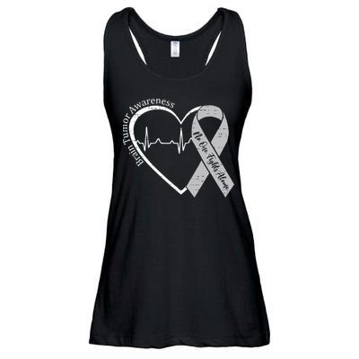 Brain Tumor Awareness Heart Brain Cancer Gray Ribbon Support  Ladies Essential Flowy Tank