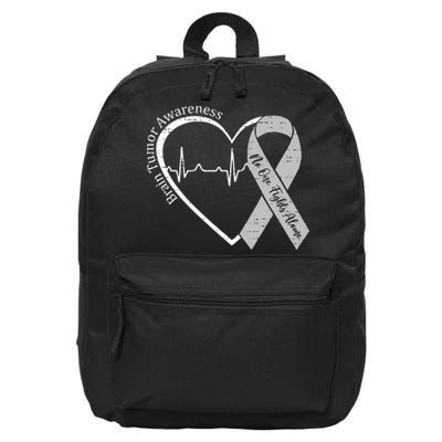 Brain Tumor Awareness Heart Brain Cancer Gray Ribbon Support  16 in Basic Backpack
