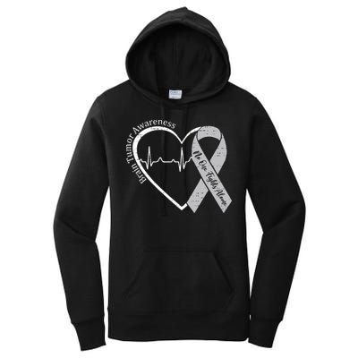 Brain Tumor Awareness Heart Brain Cancer Gray Ribbon Support  Women's Pullover Hoodie