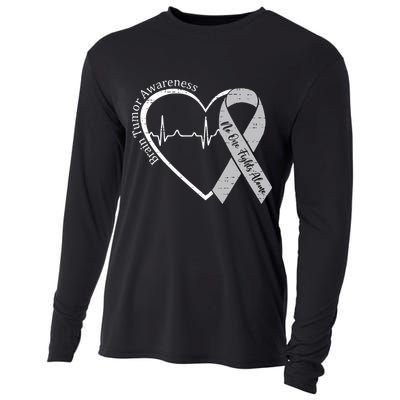 Brain Tumor Awareness Heart Brain Cancer Gray Ribbon Support  Cooling Performance Long Sleeve Crew